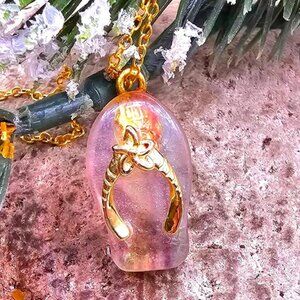Nature Rainbow Fluorite Flip Flop Pendant Necklace